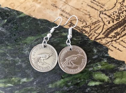 New Zealand Sixpence ( 6d ) earrings - in your birth year!